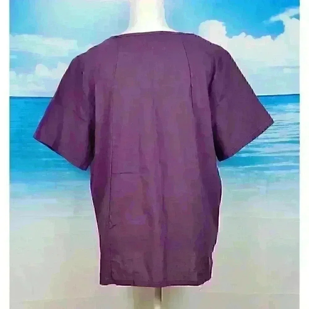 PLUM PURPLE Womans Blouse Top DANDILION Graphic Off Center Button Accent size Lg - Picture 5 of 5